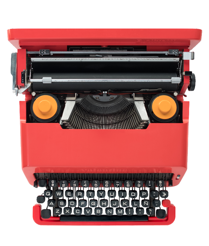 A red Valentine typewriter. 