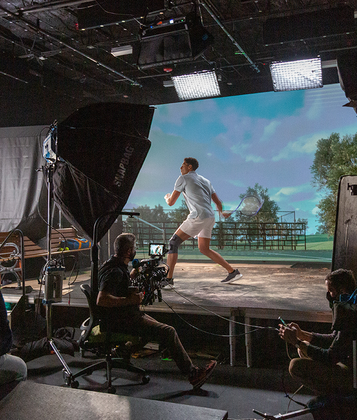 Virtual production filming in the (add)galaxies studio.