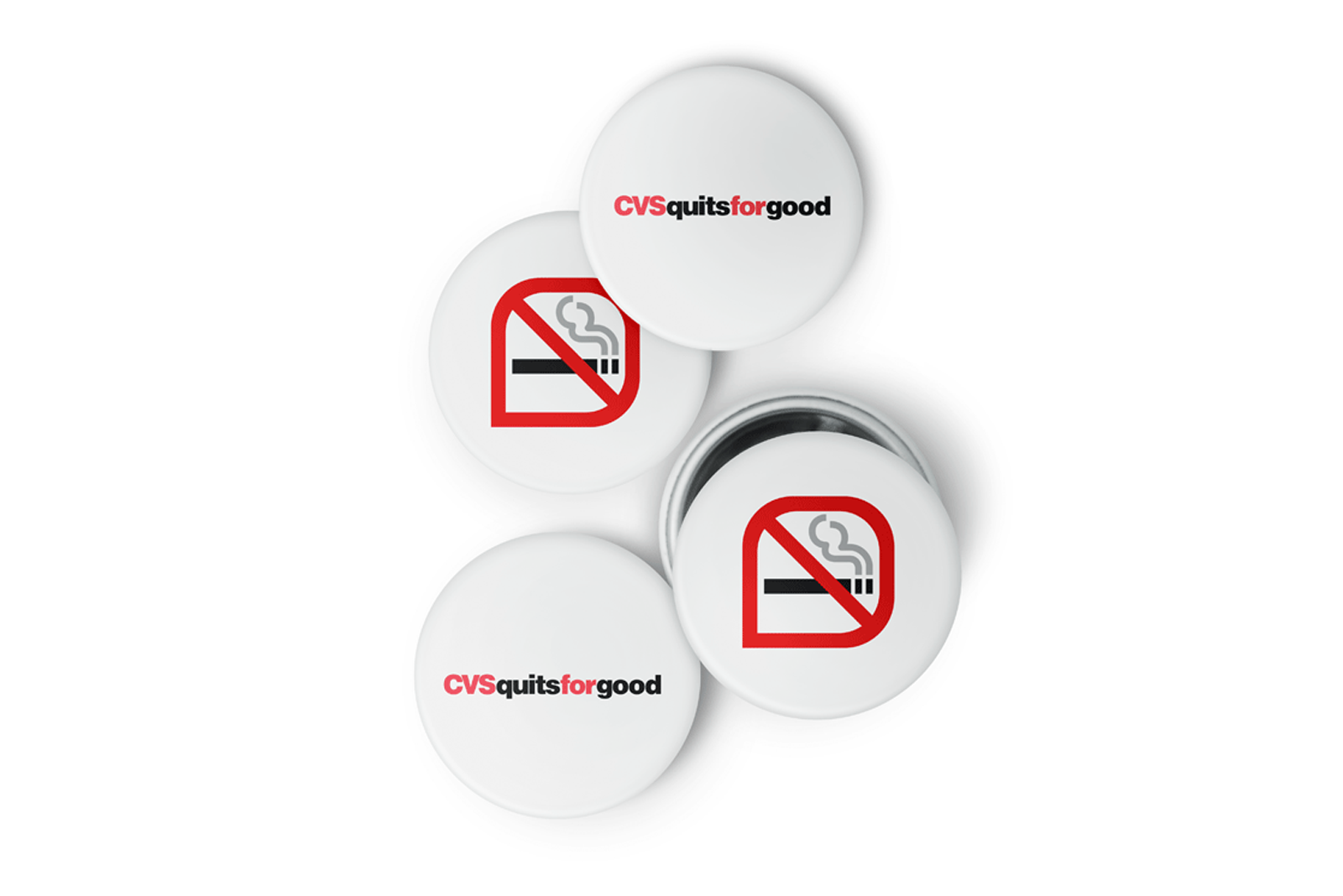 buttons with CVS quits for good slogan and anti-tobacco logos
