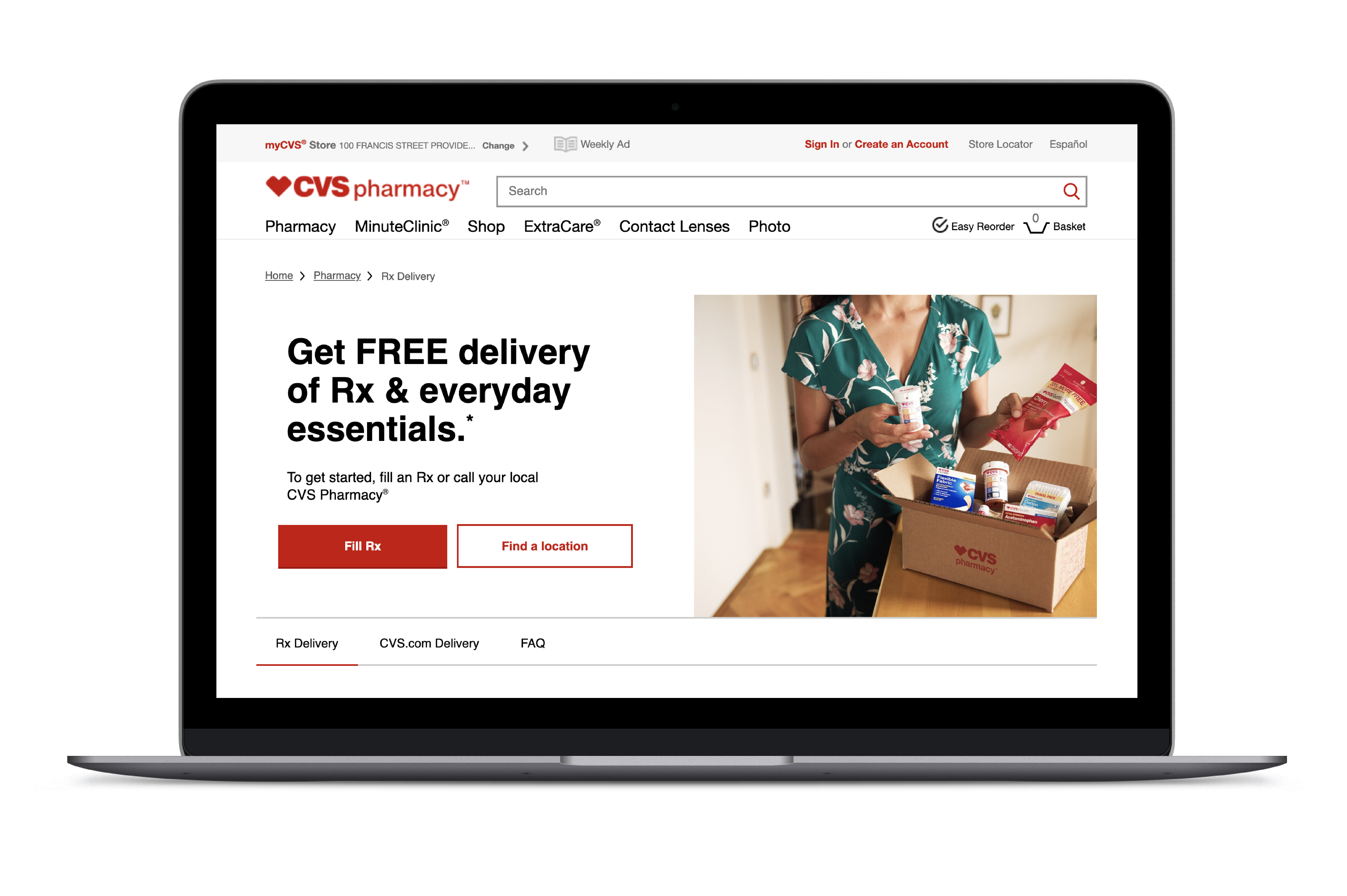 CVS Pharmacy website on a laptop.
