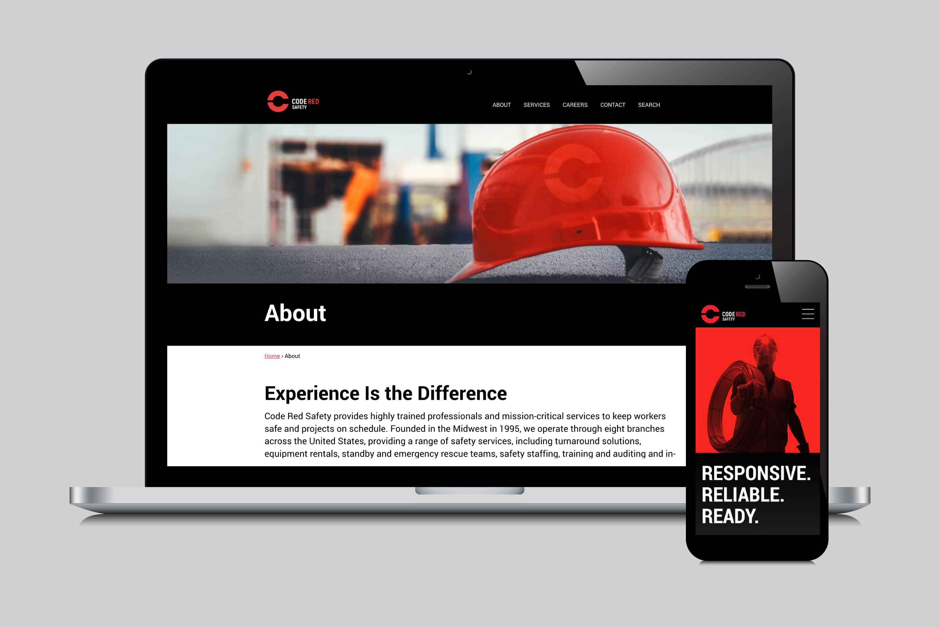 Code Red Safety's website and mobile app displayed.