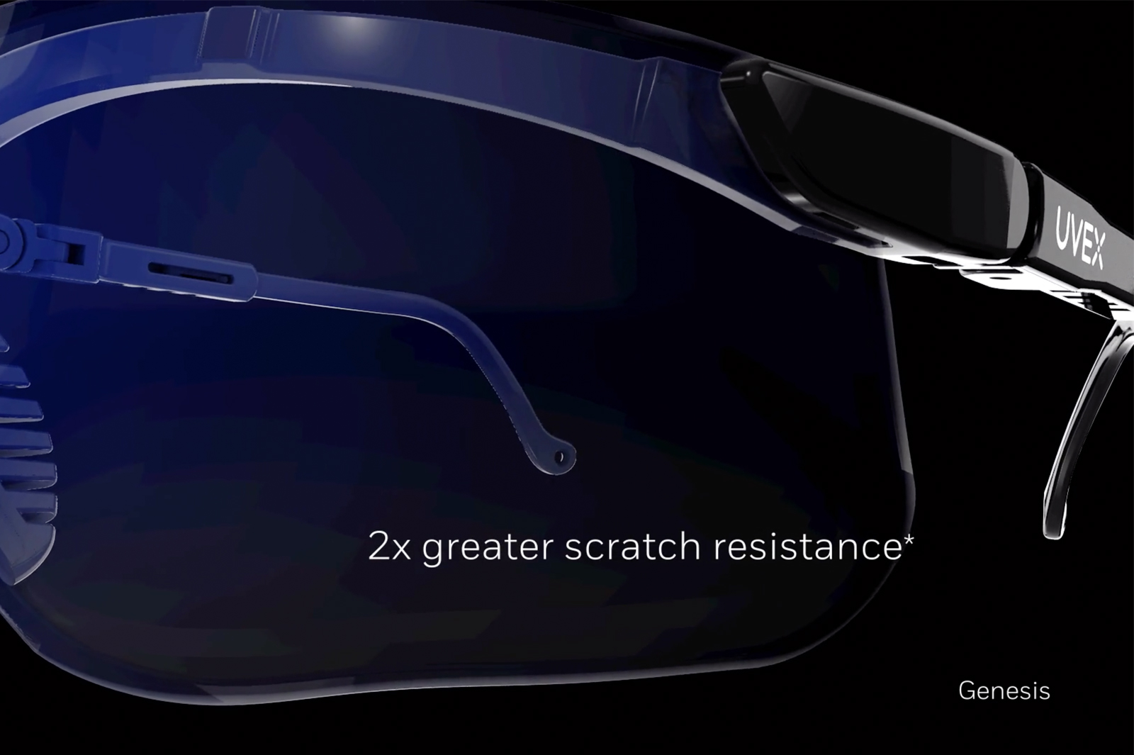 Close up of lenses with 2x greater scratch resistance. UVEX - Genesis
