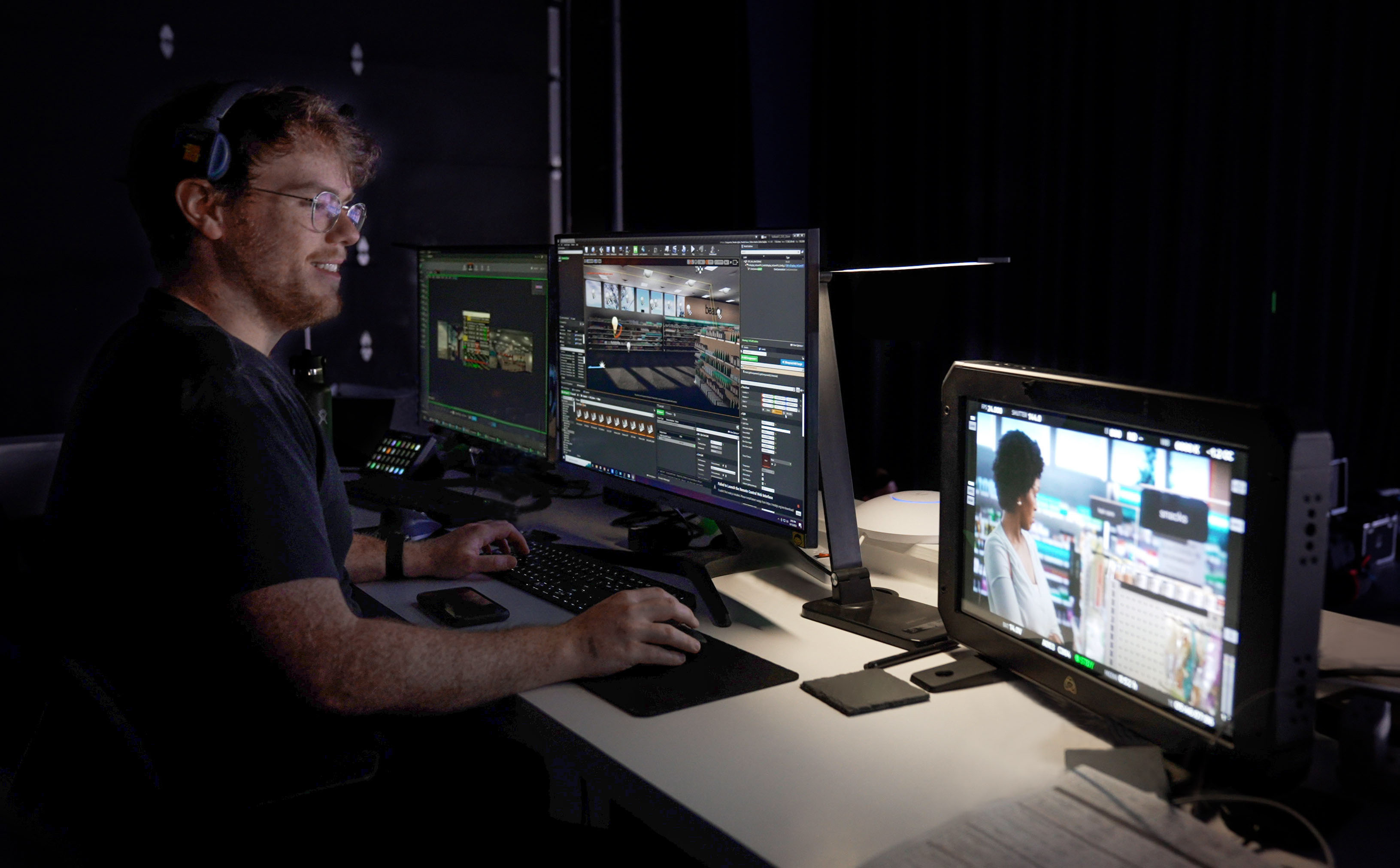 A behind-the-scenes look of the video team using Virtual Production software.
